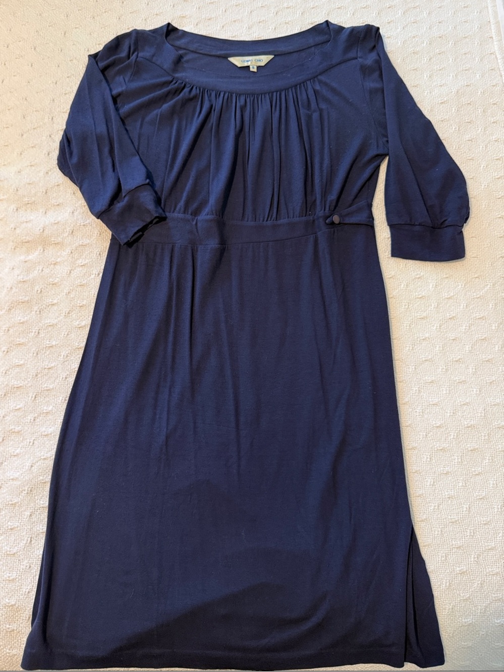 Classic Navy Knee Length Dress Detail at Waist